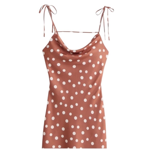 Abercrombie & Fitch Mini Dress Women's Small Red Satin Cowl Neck Polka Dot - Picture 3 of 8